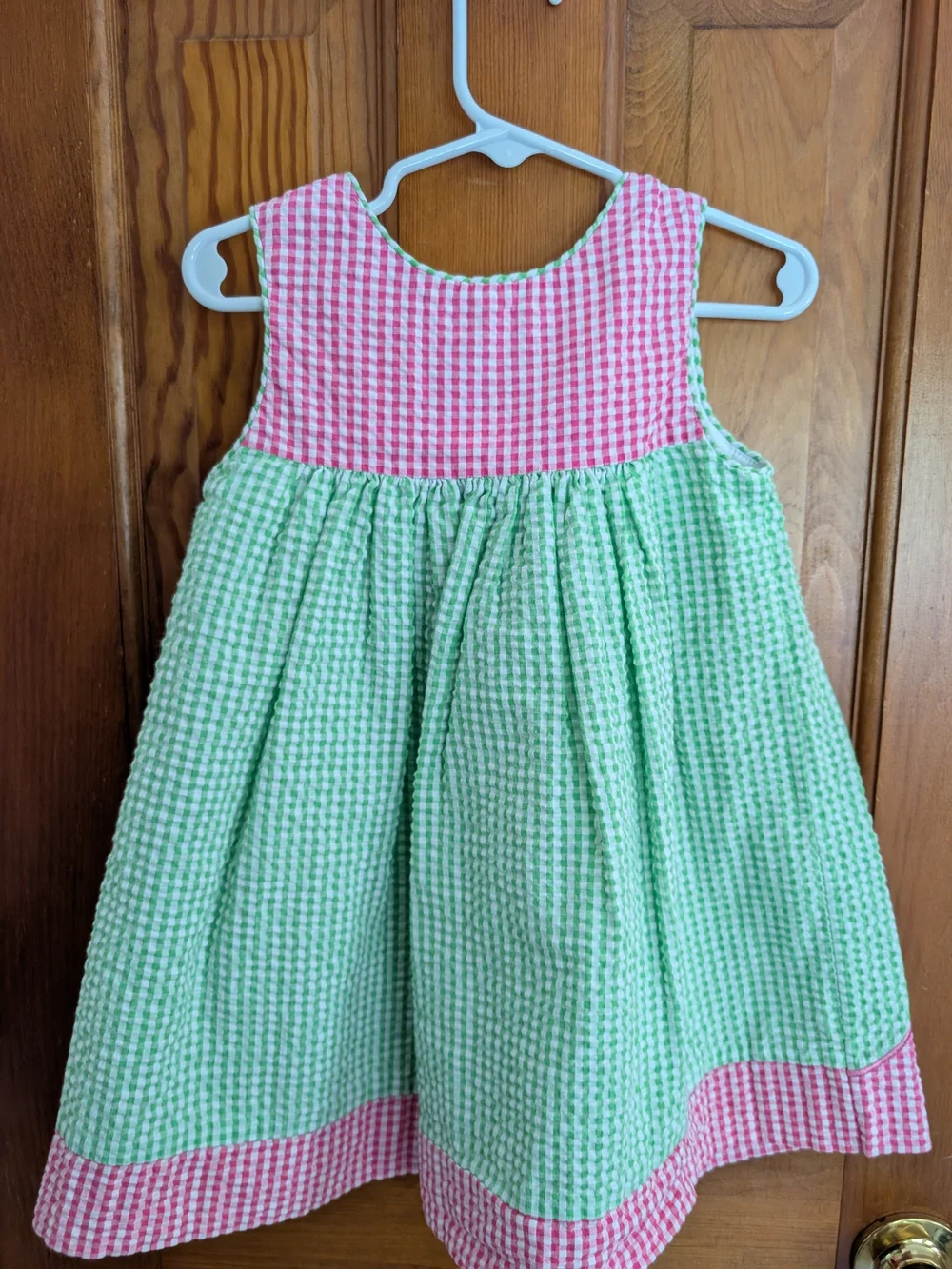 Pink and Green Gingham Appliqué Sleeveless Kids Dress